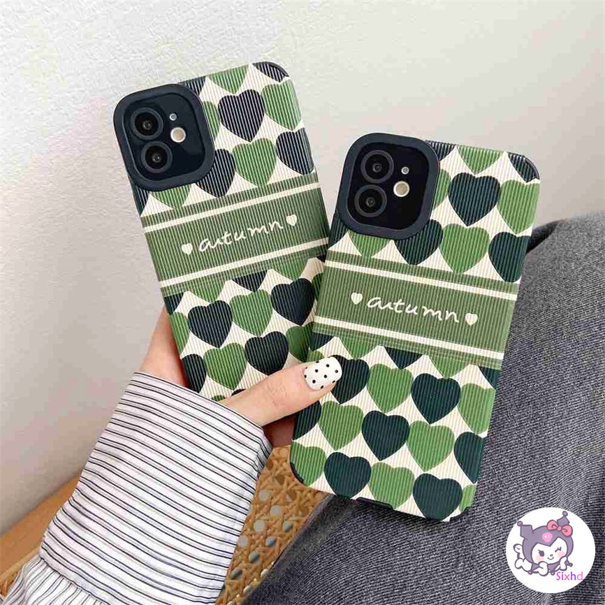 IPHONE Kompatibel Untuk Iphone14 13 12 11 Pro Max SE 2020 X Xr Xs Max8 7 Plus Kreatif Fashion Hijau Cinta Garis Perlindungan Shockproof Casing Ponsel Lembut Silicon Cover XJJJJ
