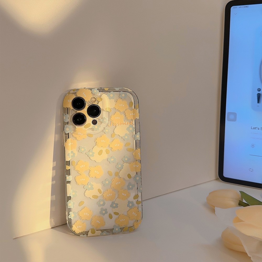 IPHONE Musim Panas Floral Bunga Kuning Tranpsarent Perlindungan Penuh Shockproof Phone Case Cover Untuk Iphone11 12 13 14 PLUS PRO MAX