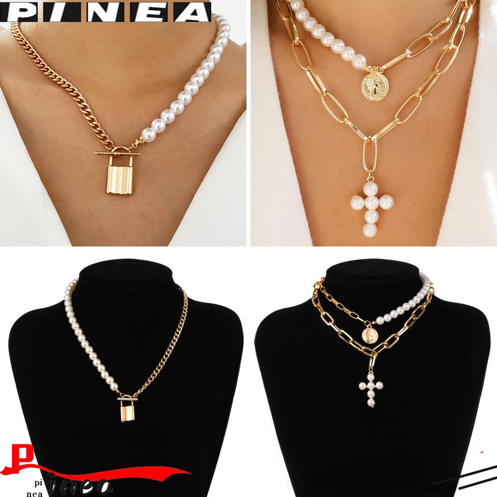 Nanas Multilayer Kalung Wanita Chunky Golden Coin Chain Choker