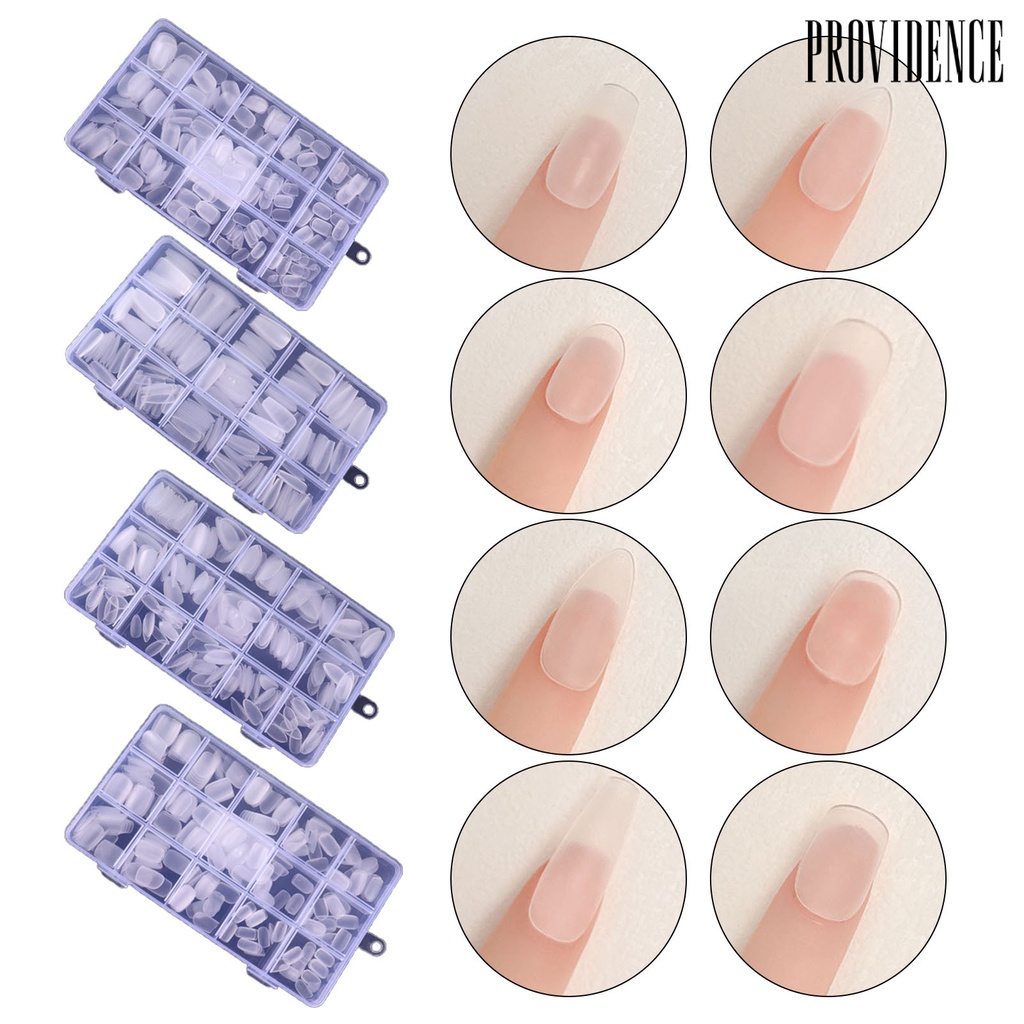 Providence 300Pcs Kuku Palsu 15kisi Mudah Dilepas Ultra-Tipis Mulus Ukuran Campur Ekstensi Kuku Frosted Square Round Almond Nail Tips Perlengkapan Salon Kuku