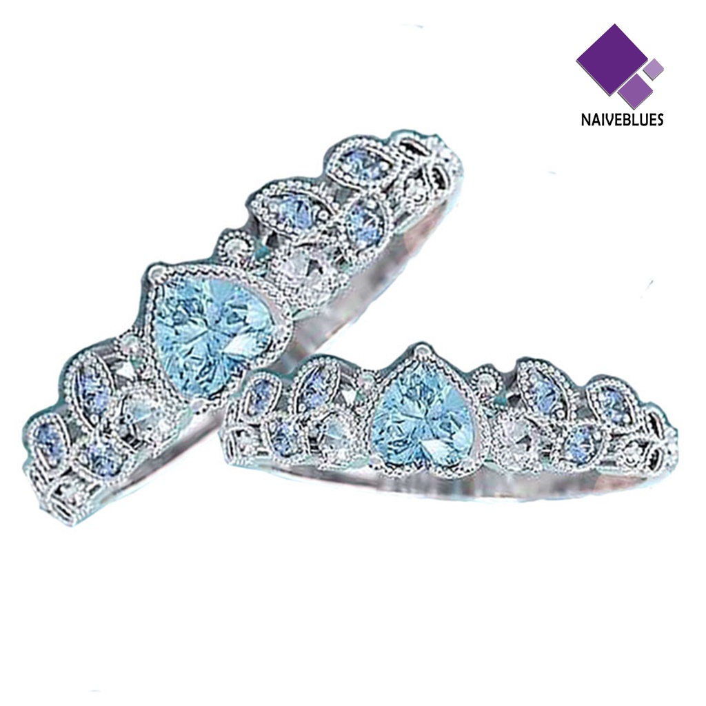 &lt; Naiveblues &gt; Wanita Indah Hati-Didesain Berlian Imitasi Bertatahkan Cincin Pertunangan Perhiasan Hadiah