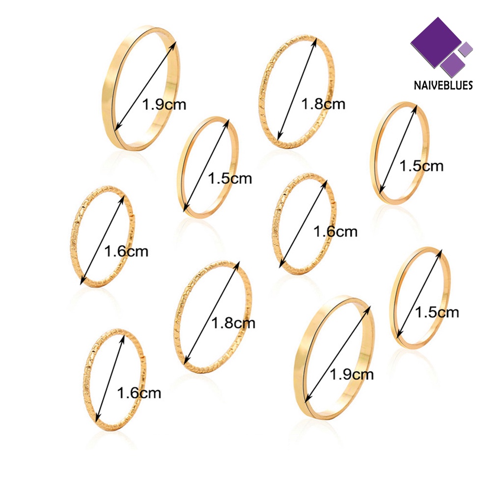 &lt; Naiveblues &gt; 10Pcs All Match Finger Ring Pengerjaan Halus Ringan Wanita Cincin Warna Murni Untuk Out