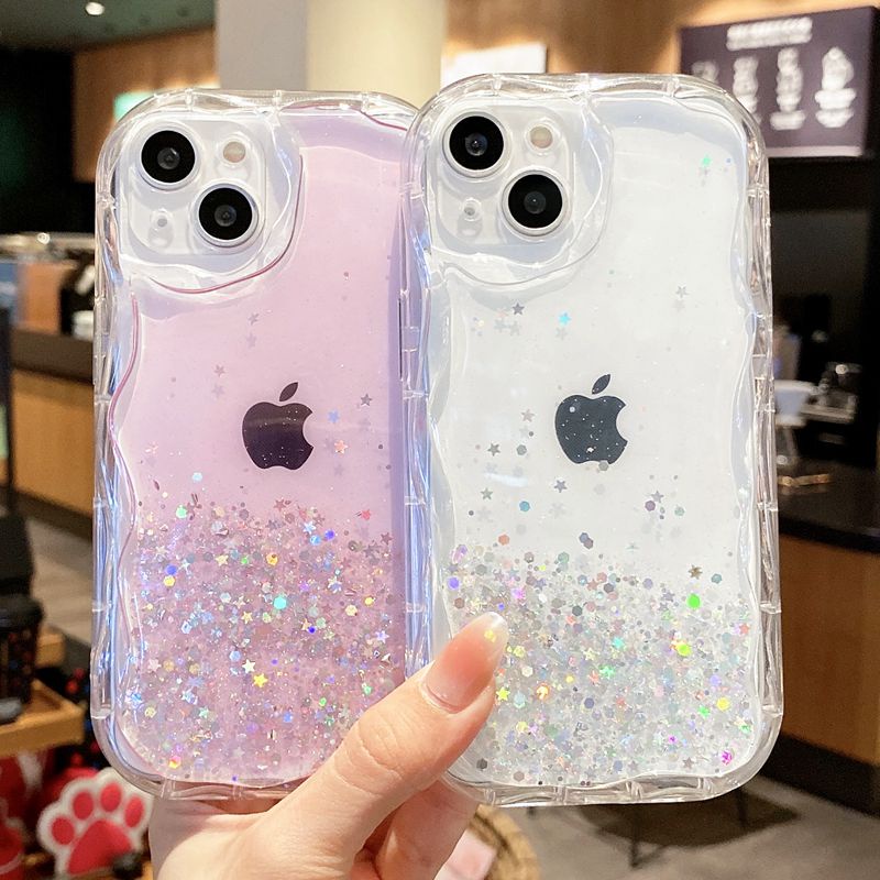 【Cream Edge】 Sparkly Glittering resin silver foil Silicone Soft Case for IPhone 7 8 Plus X XS XR XS Max 11 13 12 14 PRO Max 14 Plus SE 2020 2022 Clear Phone Case for Girl Women Gift