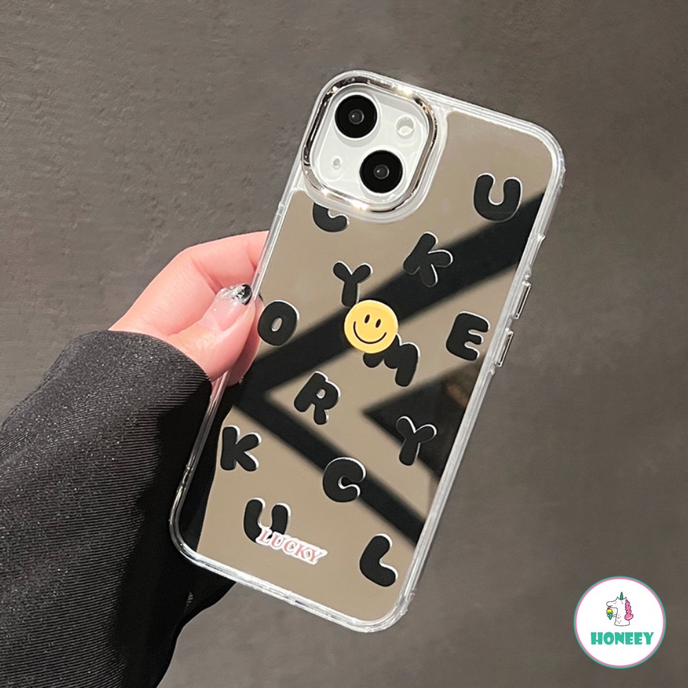 IPHONE Casing Ponsel Cermin Smile Huruf Lucu Kompatibel Dengan Iphone11 13 14 Pro Max12 Pro Lensa Metal Shockproof Pelindung Cover