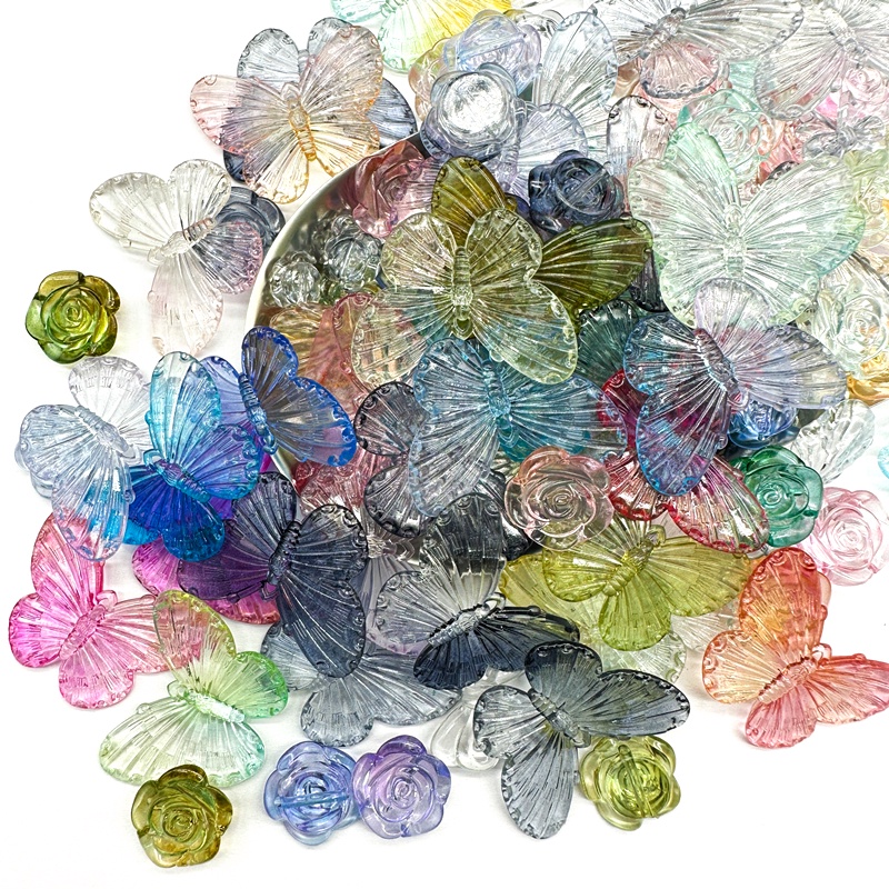 20g/pack 10mm-30mm Akrilik Transparan Warna Gradien Bunga Manik Kupu-Kupu Liontin Untuk Perhiasan DIY Gelang Kalung Membuat Aksesoris