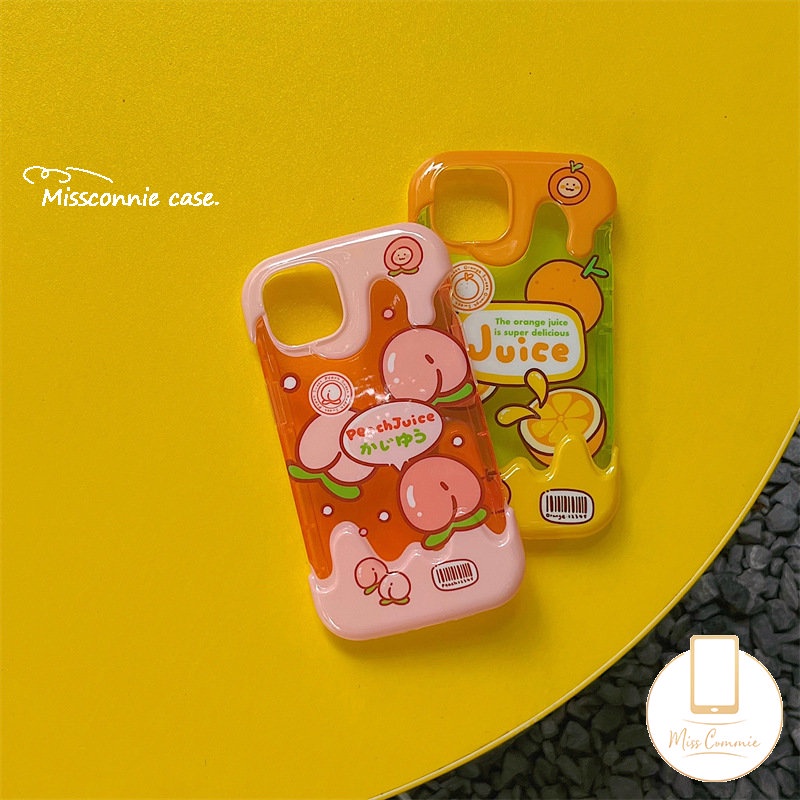 IPHONE Ins Musim Panas Buah Peach Orange Casing Ponsel Kompatibel Untuk Iphone14 11 12 13 Pro Max XR 7Plus X7 8 Plus XS Max SE 2020 Ice Cream Shockproof Cover Lembut TPU Shell