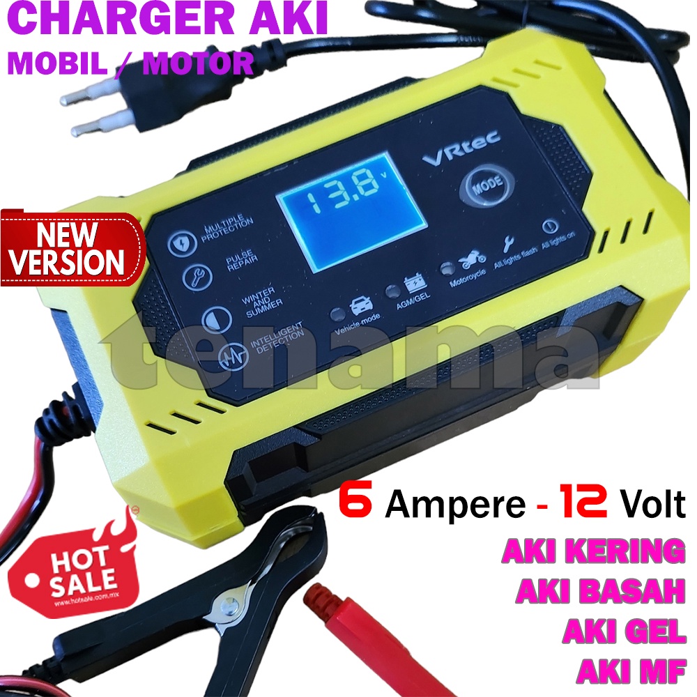VRtec Charger Aki 12V 6A Pulse Repair HX-Z02 Automatic Mobil dan Motor