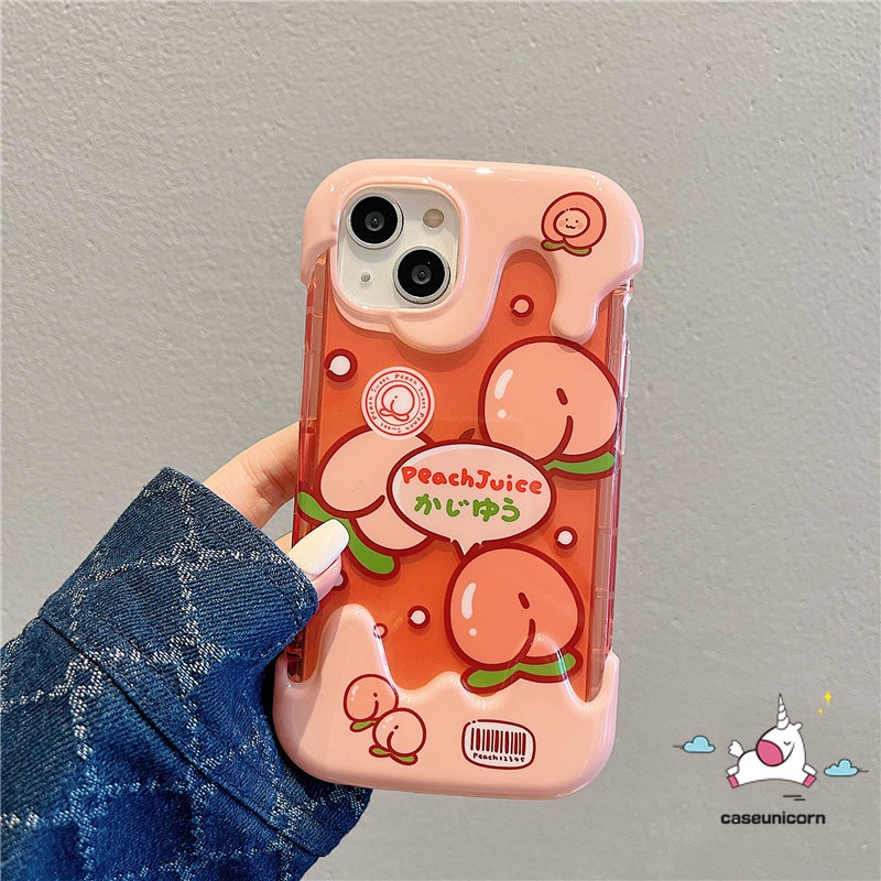 IPHONE Kompatibel Untuk Iphone14 11 13 12 Pro Max7 8 Plus XR X XS Max SE 2020 Shockproof Kreatif 3D Permen Es Krim Kartun Musim Panas Buah Buahan Lucu Peach Orange Kartun Ponsel Cover Case