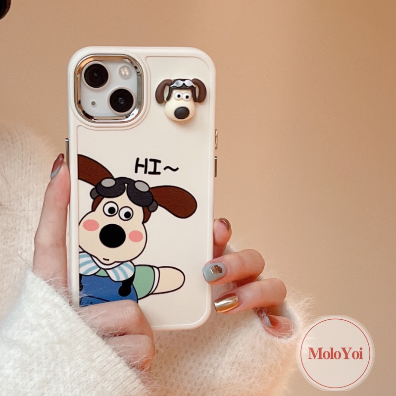 Kartun Wallace Dan Gromit 3D Anjing Lucu Mainan Case Kompatibel Untuk IPhone 7Plus 8Plus 11 12 14 13 Pro MAX XR 7 8 Plus X XS MAX Mewah Plating Metal Lensa Frame Electroplate Soft Cover