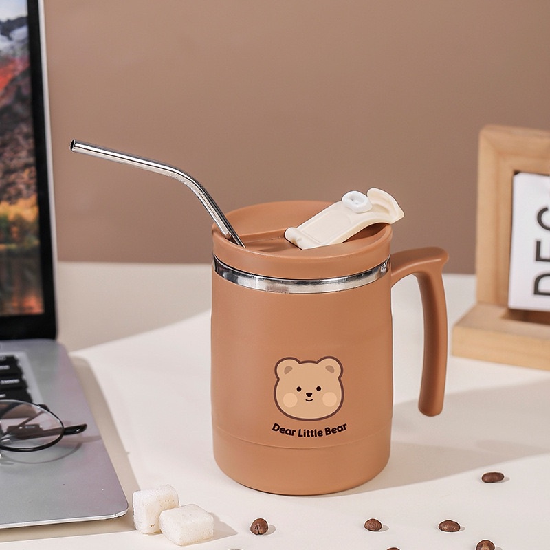 DEAR LITTLE BEAR CUTE MUG / GELAS KOPI TEH MOTIF TEDDY BEAR COKLAT / CANGKIR 304 STAINLESS STEEL MUG PREMIUM GELAS KOPI TEBAL TAHAN PANAS / THERMOS BAHAN STAINLESS STEEL / KOFI 500 ML STAINLESS STEEL MUG