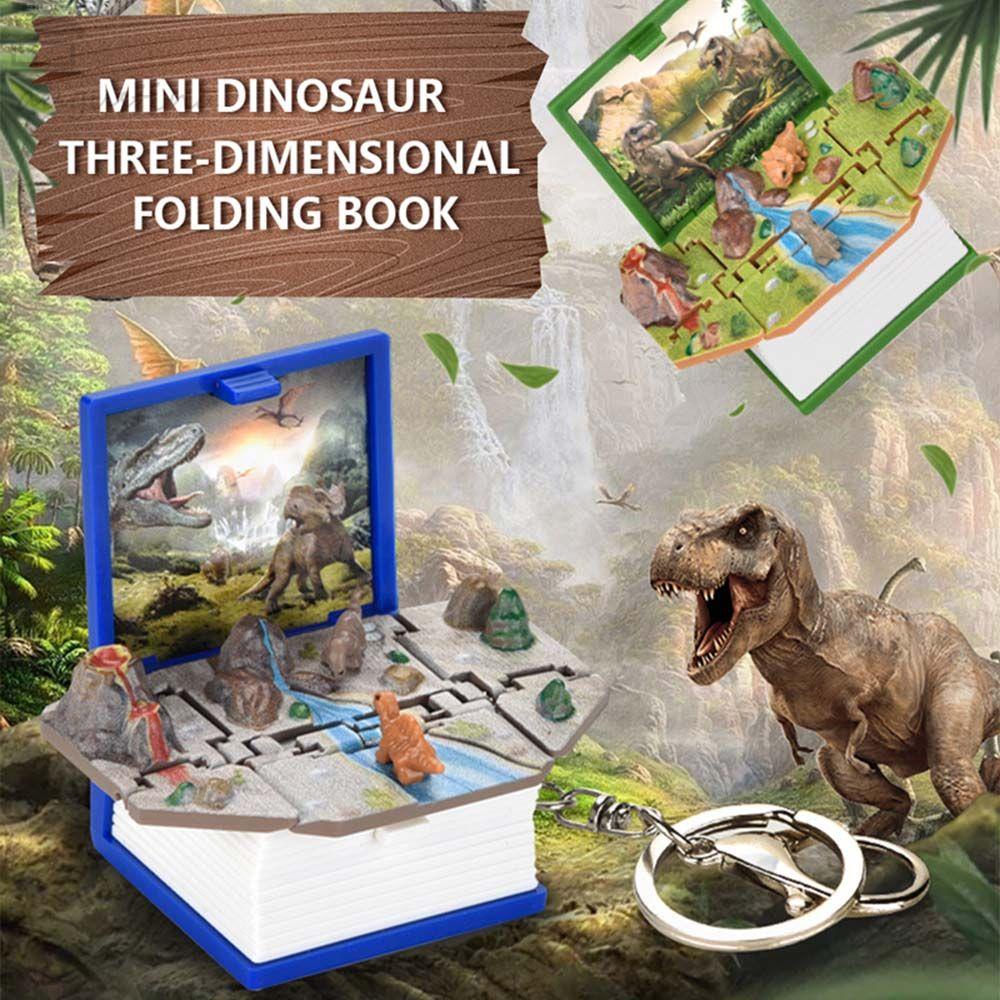 Agustina Buku Gantungan Kunci 3D Kreatif Astronot Bukaan Mini Buku Dunia Dinosaurus Hadiah Anak Novelty Jari Mainan