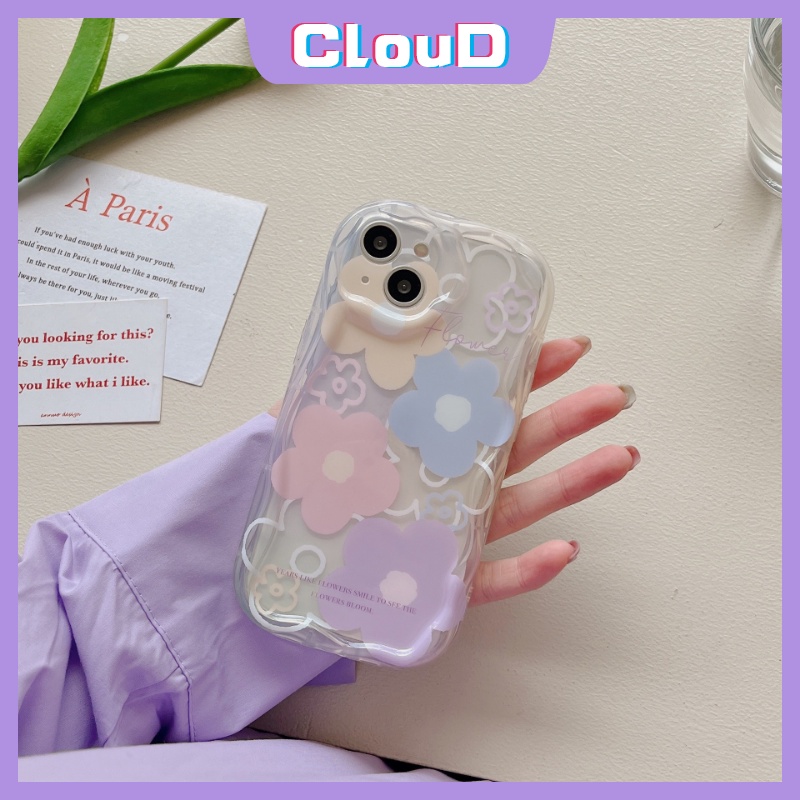 IPHONE Case Bunga Segar Warna-Warni Kompatibel Untuk Iphone11 14 13 12 Pro Max 7Plus XR X8 6s 7 6 Plus XS Max SE 2020 Lembut Tpu 3D Bergelombang Melengkung Tepi Shockproof Airbag Glossy Cover