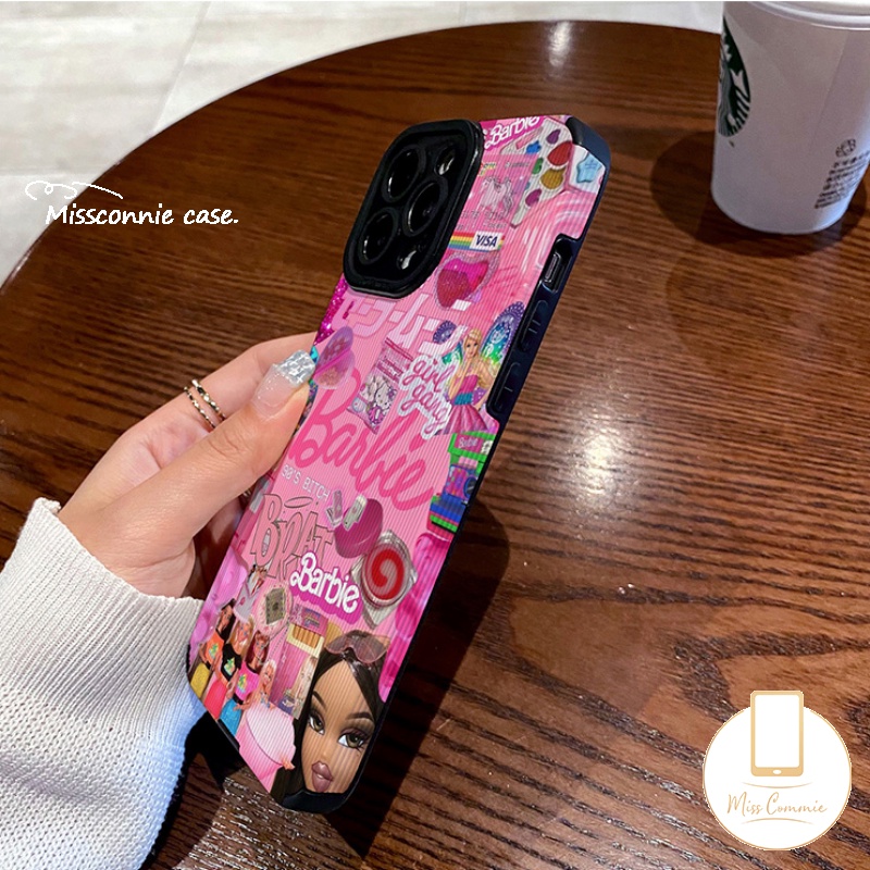 IPHONE Casing Ponsel Tekstur Kulit Mewah Untuk Iphone11 7 8 Plus 11 14 13 12 Pro Max X 7Plus XR XS Max Kartun Lucu Pretty Princess Barbie Shockproof Silicone Soft Cover