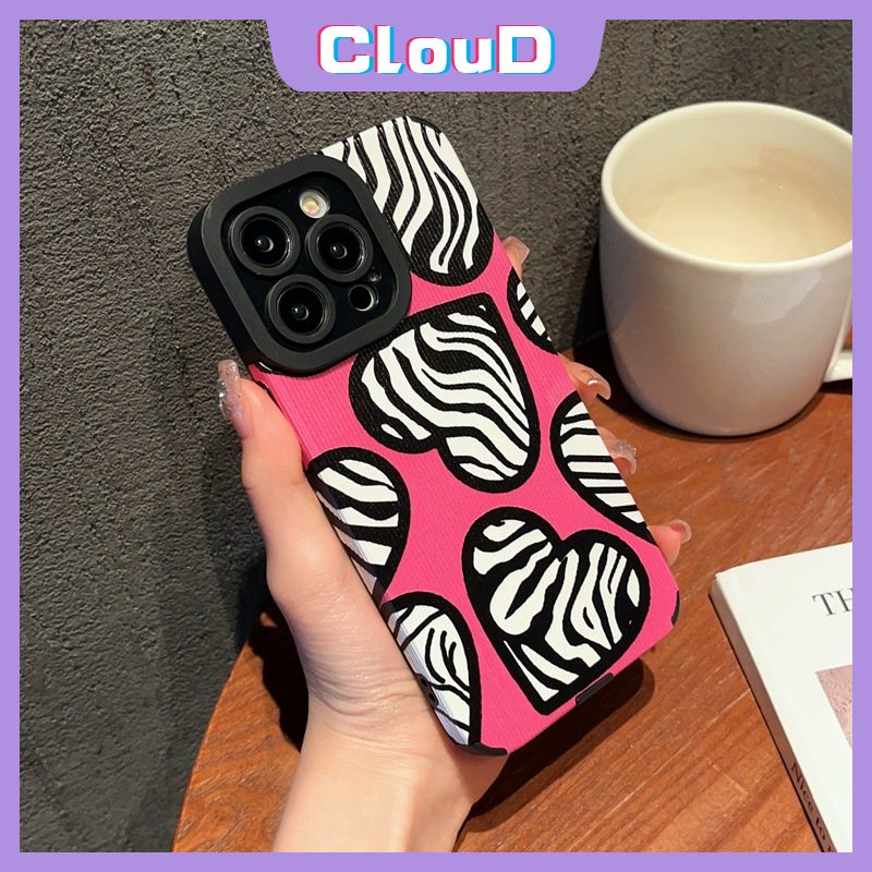 IPHONE Casing Kompatibel Untuk Iphone7 8 Plus XR X14 11 13 12 Pro Max 7Plus XS Max Tekstur Kulit Mewah Shockproof Silikon Lembut Tpu Motif Zebra Cinta Penutup Hati