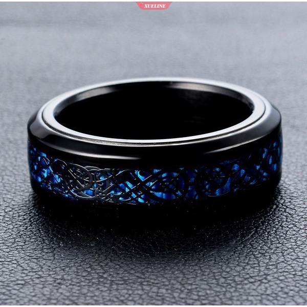 Mojygt Pria Cincin Perhiasan Merah Biru Hitam Naga Bertatahkan Kenyamanan Cocok Stainless Steel Rings Untuk Pria Pernikahan Cincin Lebar 8mm [ZXL]