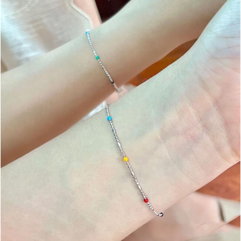 Roselife Korea Warna-Warni Manik Rantai Kristal Batu Alam Manik-Manik Gelang Untuk Wanita Gadis Musim Panas Busur Langit Berbintang Opal Mutiara Fishtail Gelang Pergelangan Tangan Rantai Perhiasan Hadiah