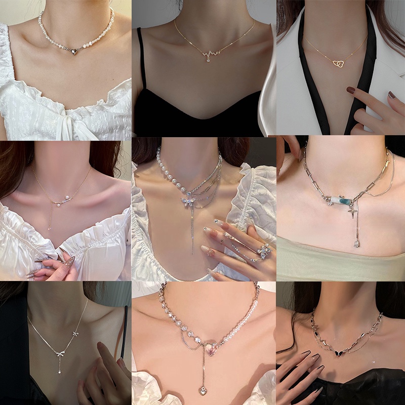 Kalung Mewah Gadis Keren Manis Zirkon Kupu-Kupu Rumbai Rantai Klavikula Untuk Perempuan Yang Indah