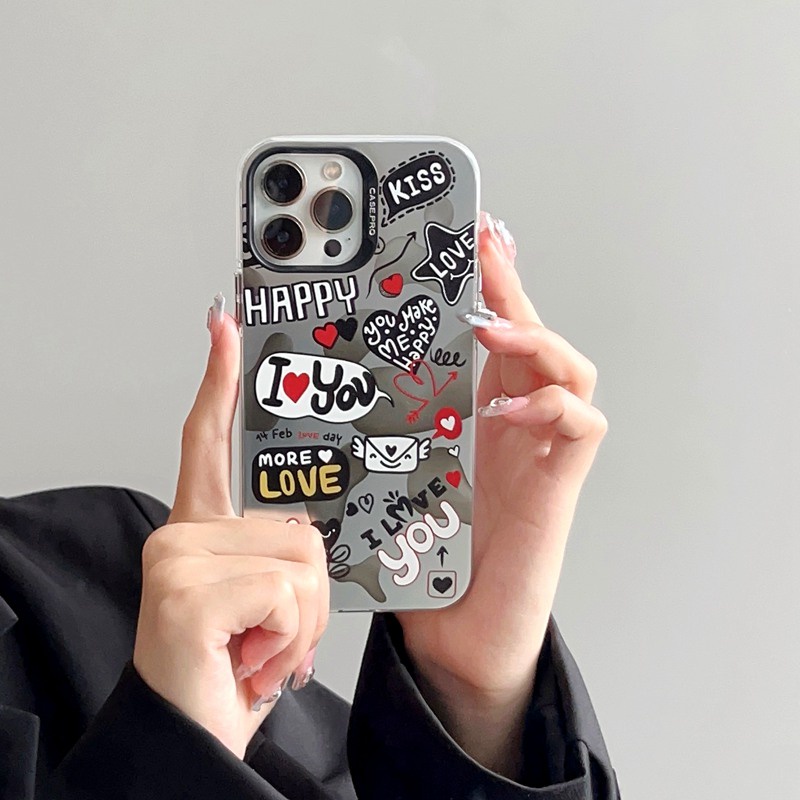 Creative Cartoon Love Word Soft Case HP iP iPhone 14 13 12 Pro Max 11 Matte FTD Casing Apple