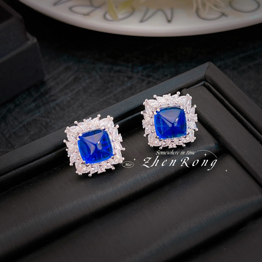 Goldkingdom Aksesoris Perhiasan Fashion Ready Stock Zamrud Cincin Cahaya Mewah Retro Warna-Warni Set Anting Liontin Kalung