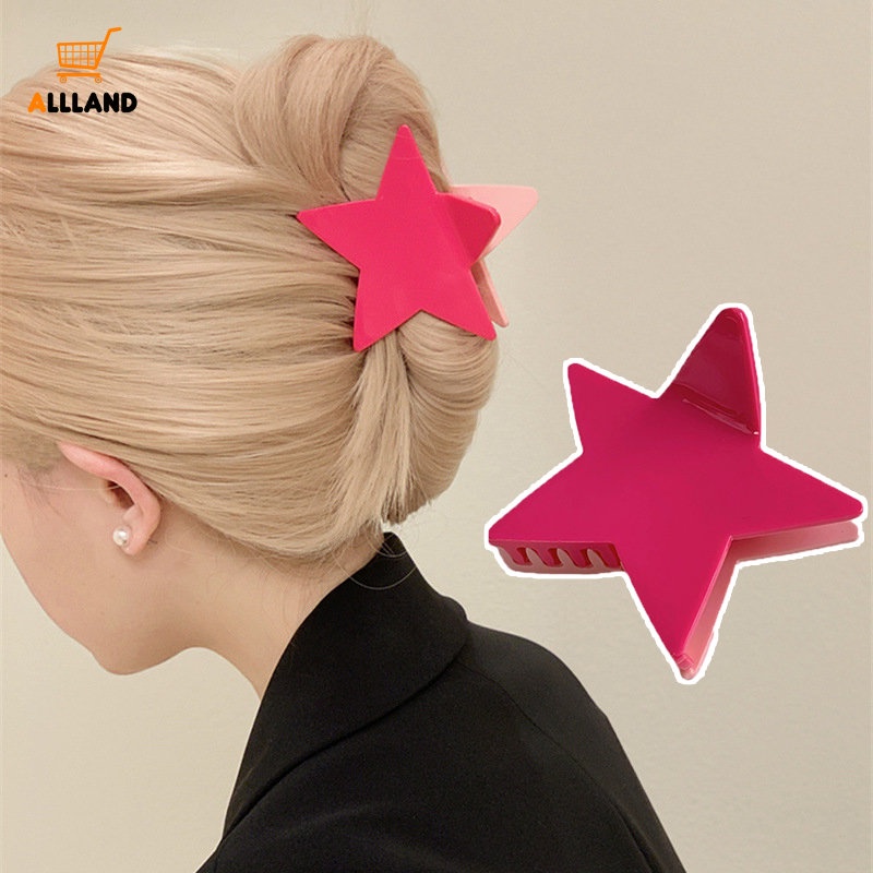 Fashion Pentagram Y2k Besar Shiny Star Hair Claw/Resin Imitasi Mutiara Rambut Hiu Klip/Dua Sisi Cinta Jepit Kepiting Aksesoris