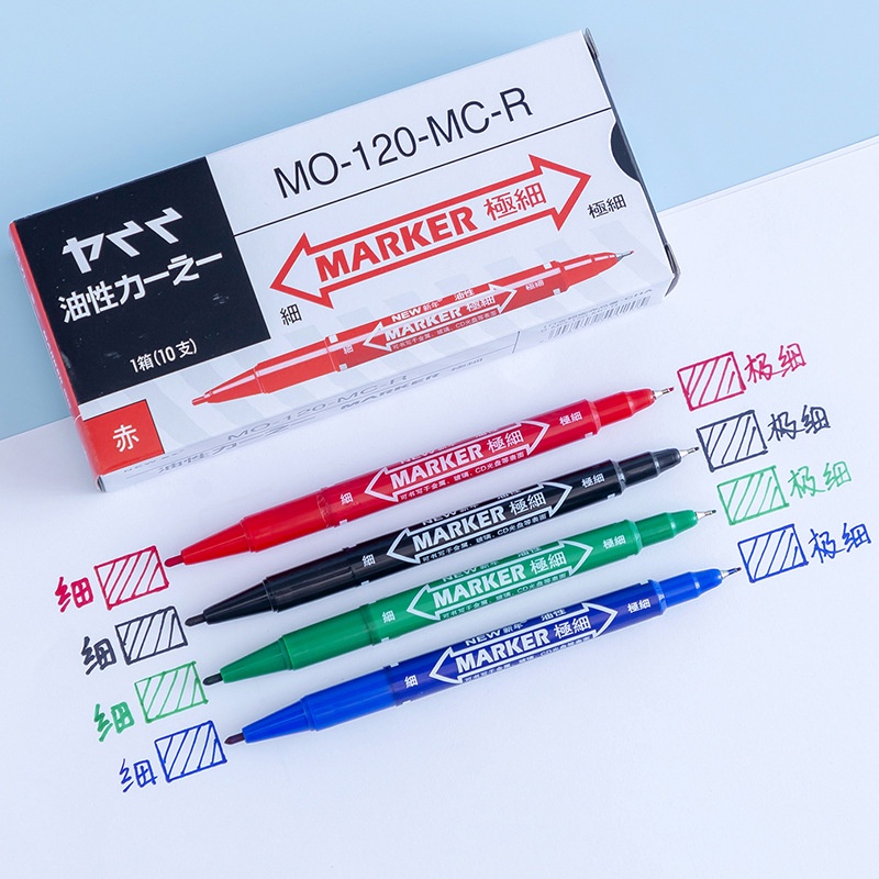 1pc Dual Tip 0.5/1.0mm Spidol Hitam Biru Merah Hijau Berminyak Art Marker Cepat Kering Penanda Berkepala Ganda Tahan Air Penanda Permanen Siswa Perlengkapan Sekolah Alat Tulis Kantor