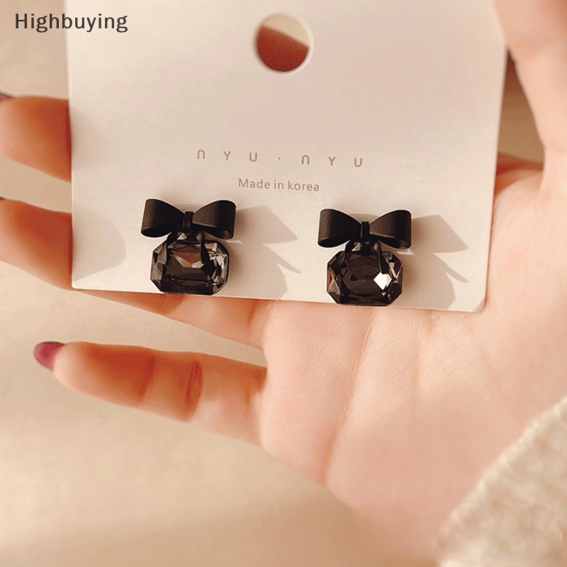 Hbid Perhiasan Fashion Warna Hitam Ikatan Simpul Kubus Kristal Anting Persegi Busur Anting Glory