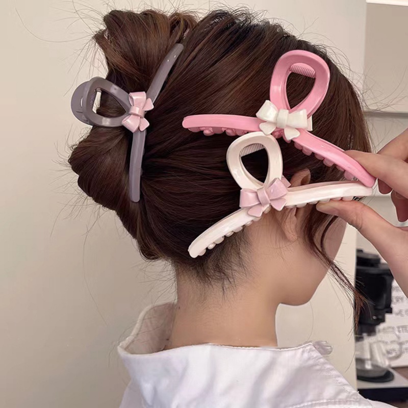 Ahellogirl Bow Knot Clip Honey Mori Akrilik Hiu Besar Klip Hiasan Kepala Aksesoris Rambut