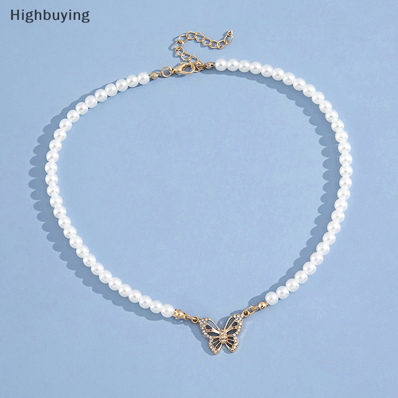 Hbid Vintage Elegan Simulasi Kalung Mutiara Fashion Manik-Manik Kupu-Kupu Liontin Choker Necklace Wanita Gadis Pesta Perhiasan Glory