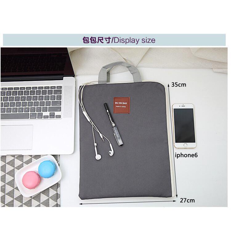 Tas Kain Laptop/ Map dengan Tali File Map Organizer Simple Elegant Tas Dokumen Laptop A4