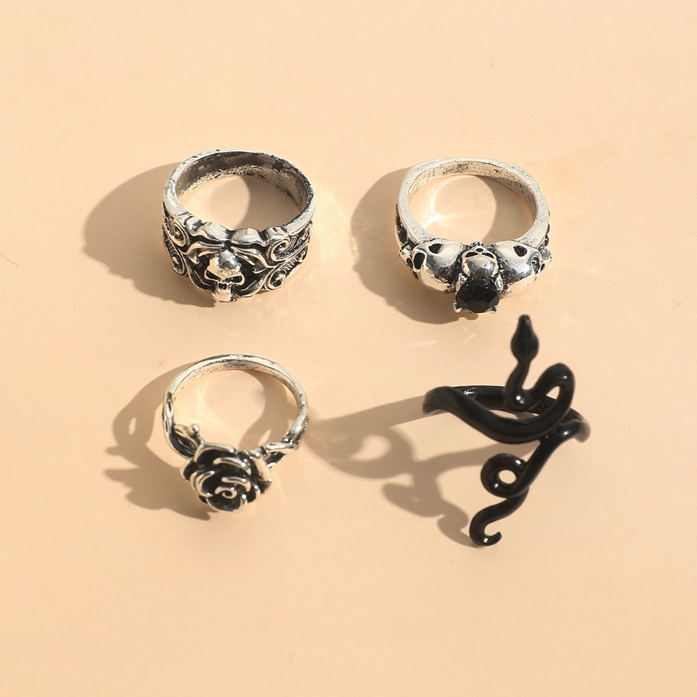 Gothic Fashion Skeleton Hovering Snake Ring Untuk Wanita Pria Punk Rose Skull Unisex Rings Perhiasan Aksesoris Hadiah Pesta