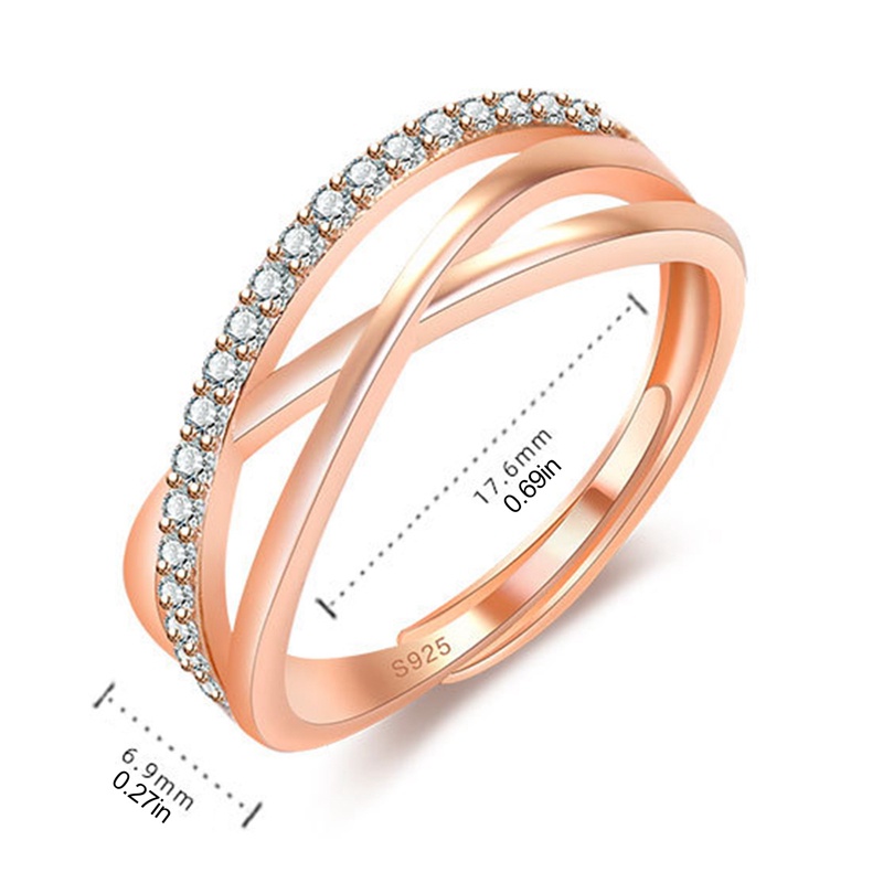 Fashion High-End Cahaya Desain Mewah Cincin Silang Niche Duawarna Zirkon Copperl Ladies Aksesoris Hadiah Untuk Pacar