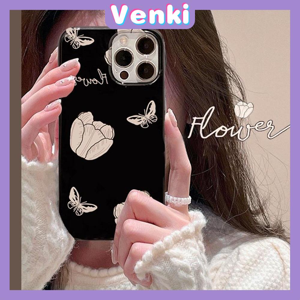 VENKI - For iPhone 11 iPhone Case Black Glossy TPU Soft Case Shockproof Protection Camera Pretty Flower Rose Compatible with iPhone 14 13 Pro max 12 Pro Max xr xs max 7Plus 8Plus