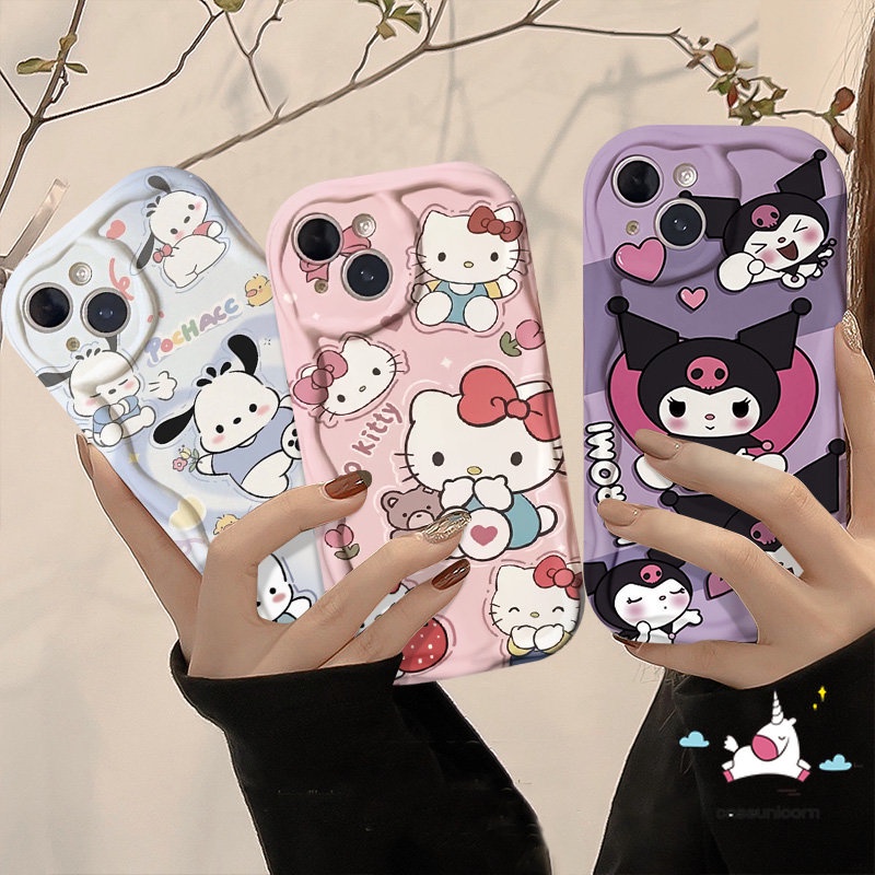 Untuk Redmi 10C A1 A2 10 9 9T 9A 10A 9C NFC Redmi Note 10s 11 11s 10Pro 10 Pro Max Plus Poco M3 Imut Kuromi Pochacc Kartun Hello Kitty Lembut 3D Bergelombang Tepi Glossy Case