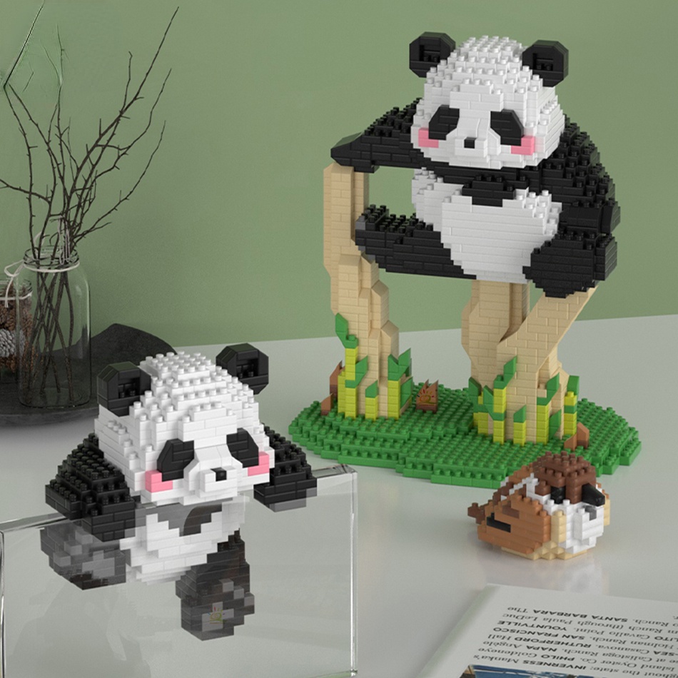 Mainan Puzzle Anak Baru Partikel Kecil Panda Blok Bangunan Model Rakitan Mainan Dekorasi Desktop Mainan Hadiah Hari Anak Hadiah Ulang Tahun