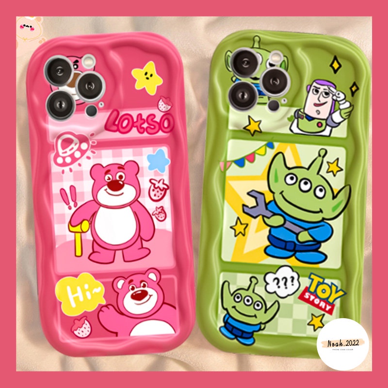 Couple Case Untuk Realme C35 C25s C55 C25Y C3 C12 C11 C33 C17 C25 C15 C30 C20 C21 5i 6i 7i 5c21y C20A C2 Toy Story Lucu Strawberry Bear 3D Wavy Curved Edge Glossy Airbag Soft Cover