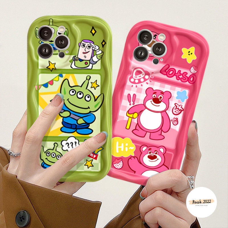 Couple Case Untuk Realme C35 C25s C55 C25Y C3 C12 C11 C33 C17 C25 C15 C30 C20 C21 5i 6i 7i 5c21y C20A C2 Toy Story Lucu Strawberry Bear 3D Wavy Curved Edge Glossy Airbag Soft Cover