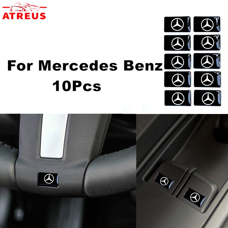 10pcs 3D Stiker Mobil Setir Pintu Jendela Saklar Tombol Lencana Dekorasi Aksesoris Mobil Untuk Mercedes Benz EQE EQC W207 W211 W205 W212 W204 W220 W206 W124 W213 W218 W222