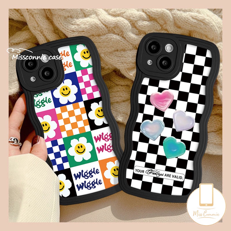 Untuk Redmi 9C 910c 10A 12C 9A A1 9T 10 A1+POCO M3 X3 NFC Pro Redmi Note8 9s 9 11 10s 11s 10 Pro Mi 11T Pro Motif Kotak-Kotak Smile Bunga Matahari Love Heart Wavy Edge Soft Tpu Case