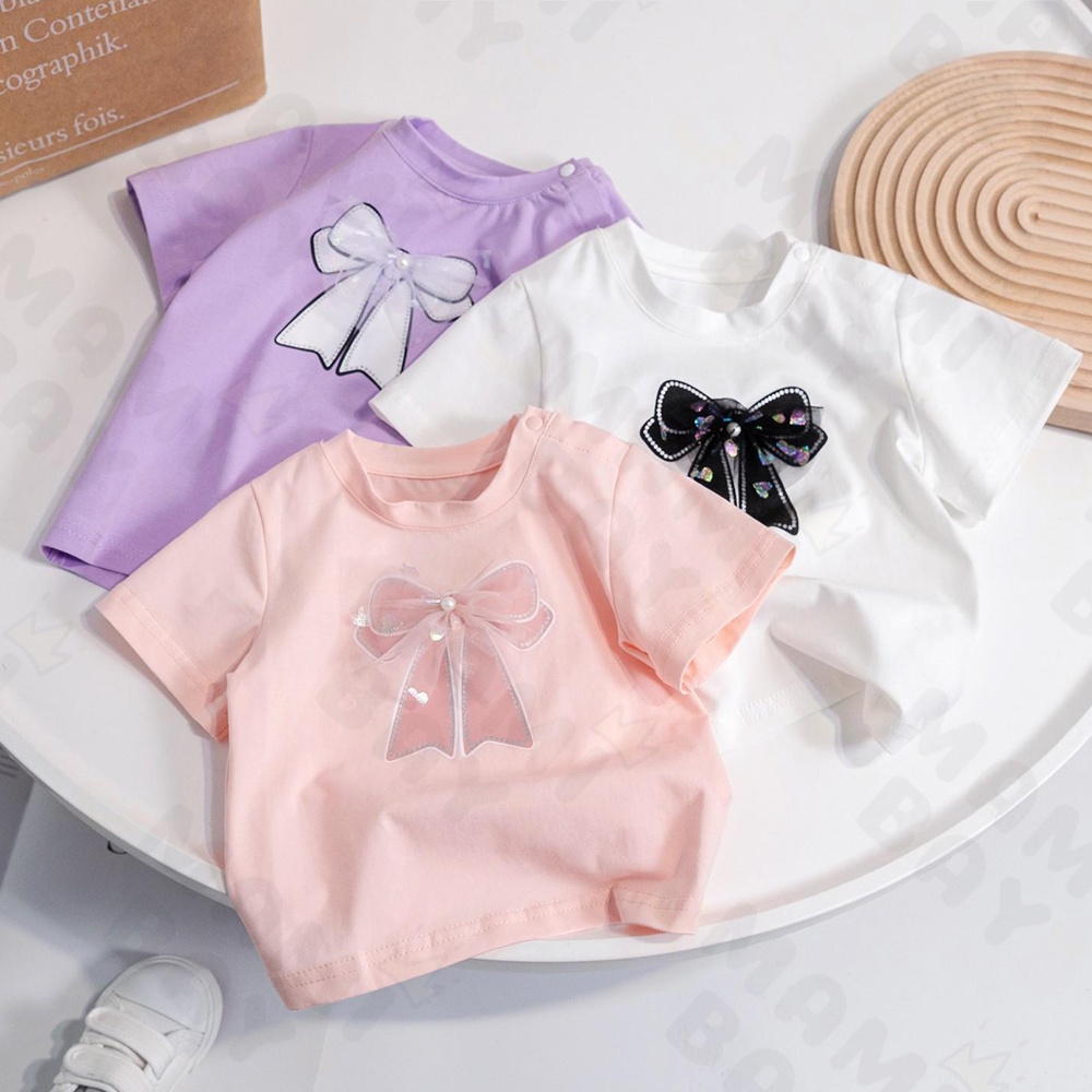 OKEYI baju anak bayi motif dasi kupu-kupu kaos anak perempuan lucu