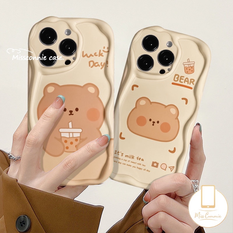 Untuk Realme C35 C55 C15 C20 C21Y 5i 5 7i 6 5S C25Y C17 C25s C20A C53 C33 C3 C21 C30 C11 2020 C31 C25 C12 C11 2021kartun Beruang Lucu Teh Susu 3D Wavy Curved Edge Glossy Lembut Tpu Sarung