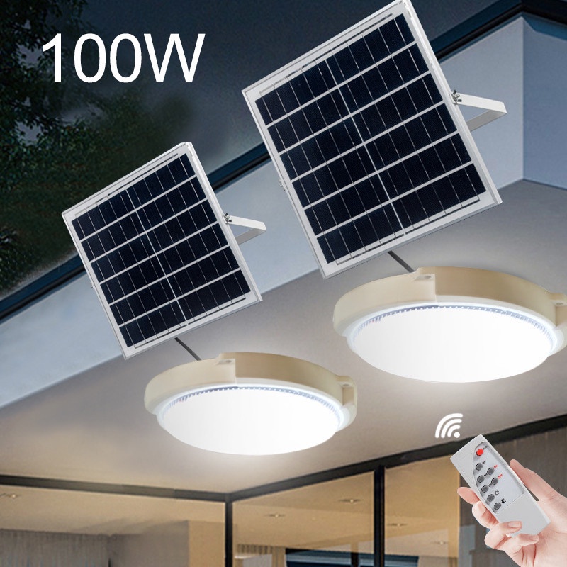 lamp tenaga surya IP67 Waterproof 100W Modern solar light Indoor ceiling lamp Dengan Remote Control dan Kabel 5M