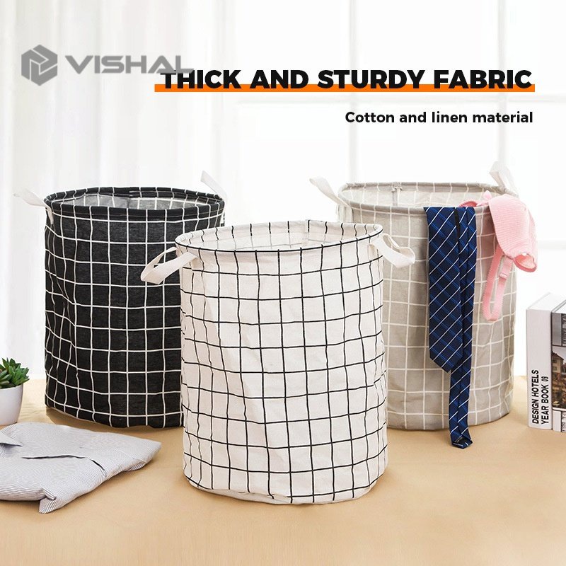 VISHAL KERANJANG LAUNDRY BAG BULAT LIPAT PORTABLE CANVAS / KERANJANG BAJU KOTOR BERSIH VS-133
