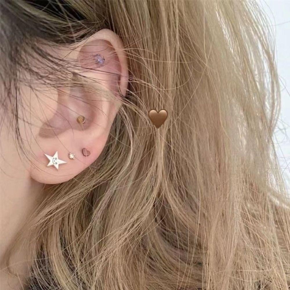 Needway   Pentagram Bintang Stud Anting-Anting Segar Manis Kepribadian Hoop Earring Wanita Perhiasan Pesta Korea Anting Temperamen Zirkon Peri Telinga Tulang Kuku