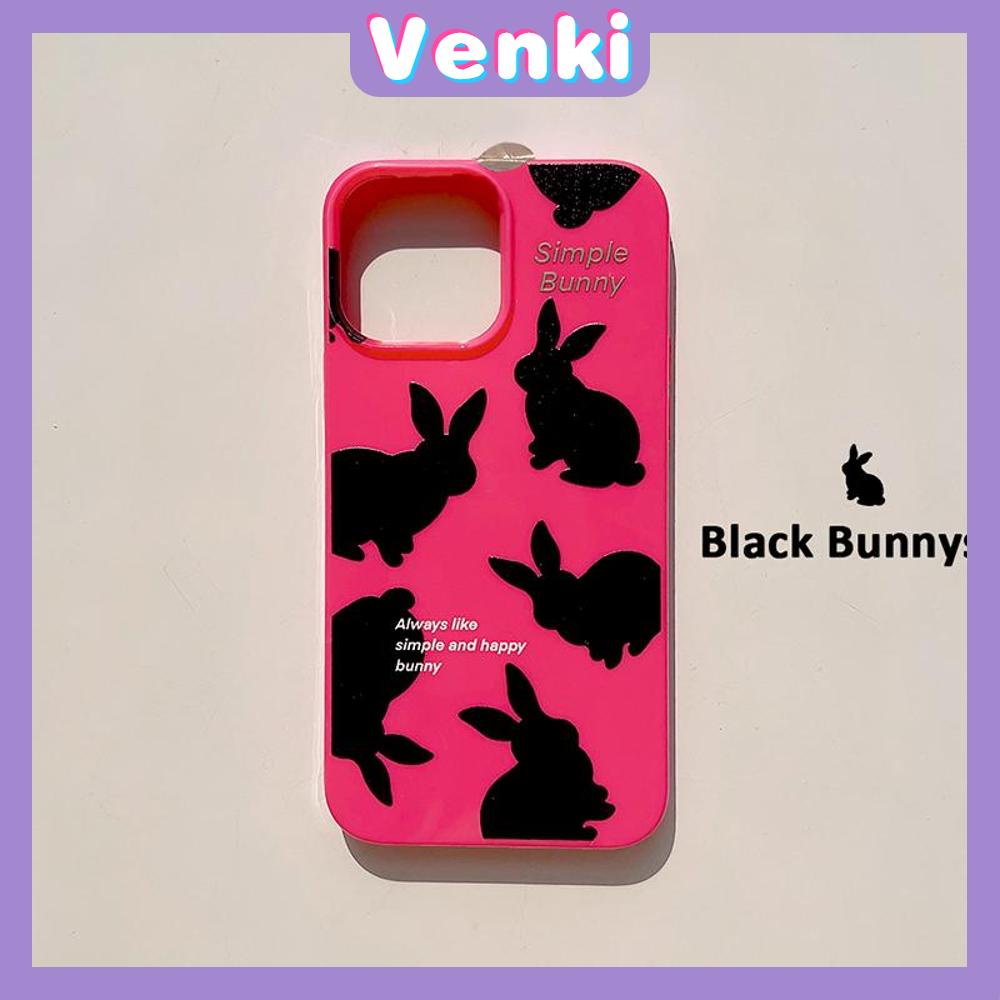 VENKI - Untuk iPhone 11 iPhone Case Hitam Glossy TPU Soft Case Shockproof Protection Camera Pump Cute Red Bunny Kompatibel dengan iPhone 14 13 Pro max 12 Pro Max xr xs max 7 8