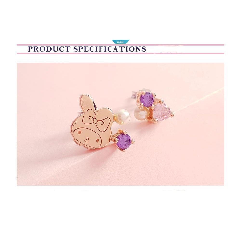 Kawaii Baru Lucu Sanrio Mymelody Ear Studs Earrings Sterling Silver Perak Electroplating Silver Ornamen Hadiah Natal Untuk Gadis [ZK]