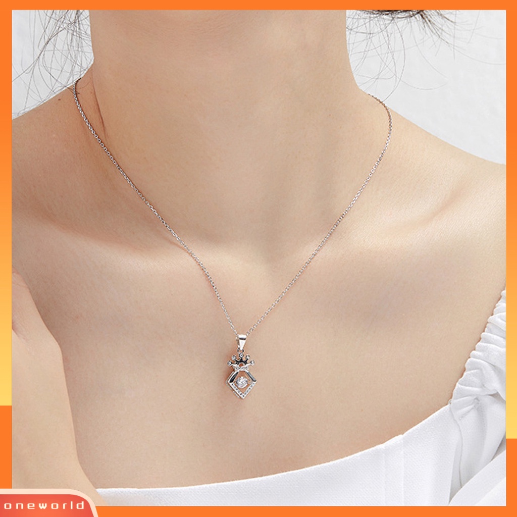 [ONE] Silverhoo Wanita Kalung Hollow Mahkota Leher Dekorasi Berlian Imitasi Klavikula Necklace Untuk Hadiah