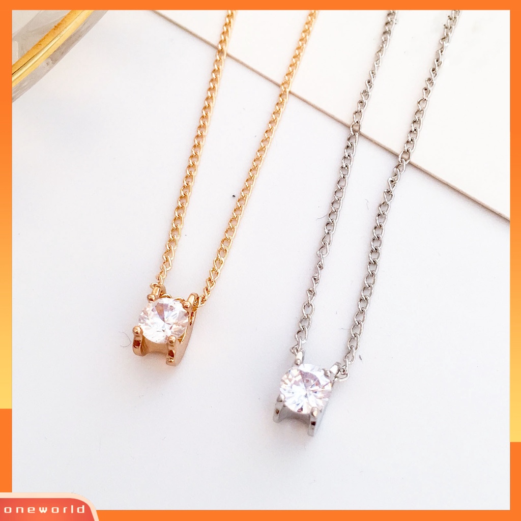 [ONE] Mewah Menawan Wanita Kalung Paduan Shiny Cubic Zirconia Pendant Necklace Perhiasan Aksesoris