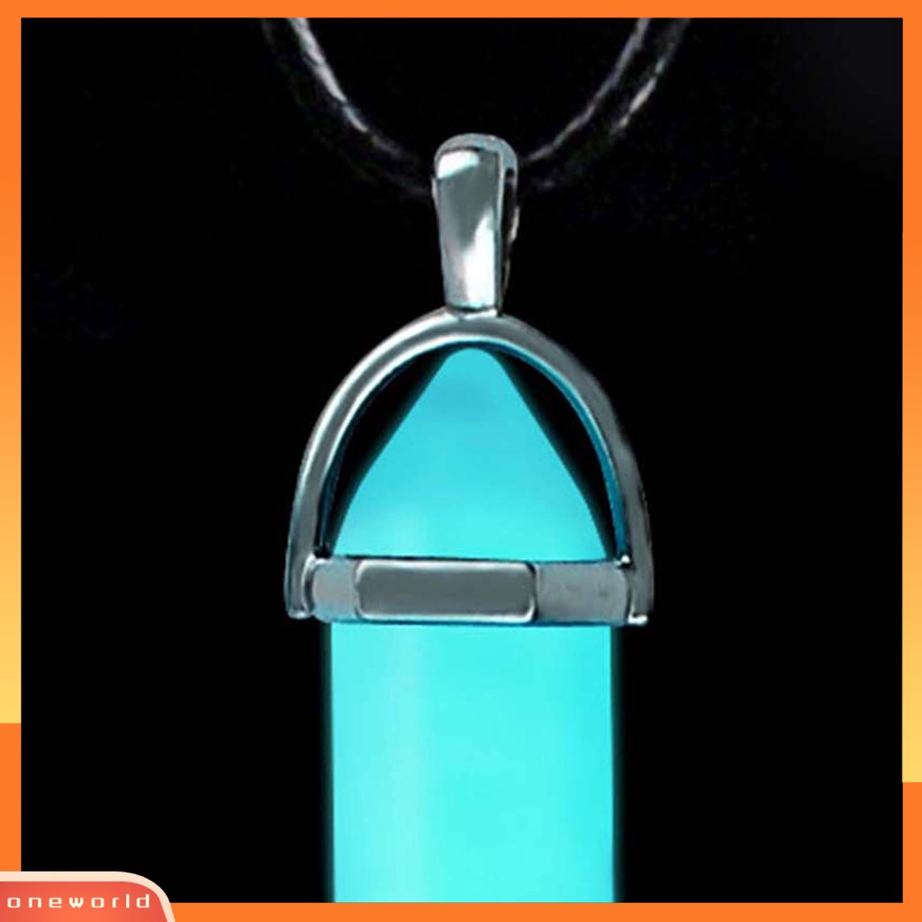 [ONE] Bercahaya Tali Hitam Wanita Kalung Faux Moonstone Alami Hexagonal Batu Kawat Dibungkus Liontin Kalung Perhiasan Aksesoris