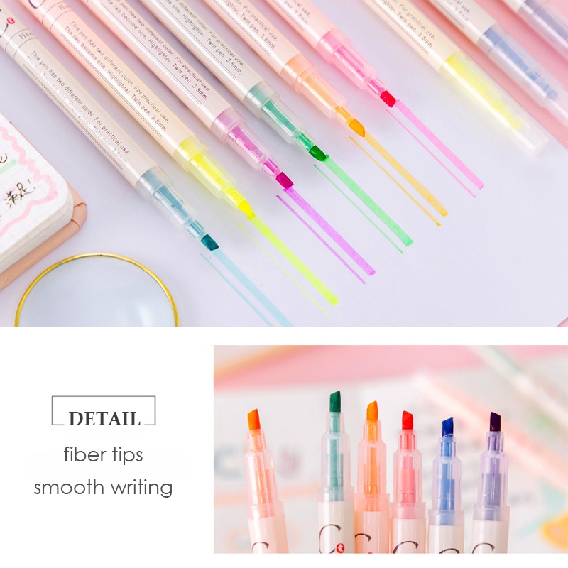 3/6pcs6/12warna Stabilo Dual Tip Mild Penanda Warna Double-Ended Pastel Stabilo Pulpen Untuk Mewarnai Siswa Alat Tulis Perlengkapan Sekolah