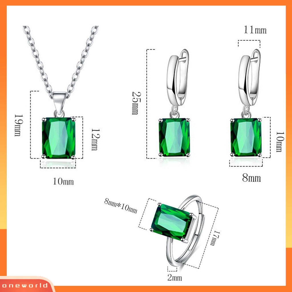 [ONE] 4pcs/set Jari Cincin Bentuk Persegi Panjang Shiny Charming Cubic Zirconia Vintage Pendant Dress Up Anti Karat Wanita Mewah Berlian Imitasi Kalung Hoop Earrings Perhiasan Aksesori